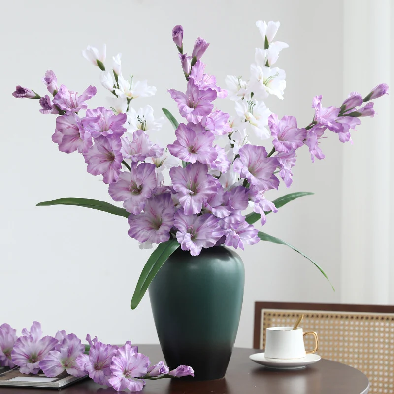 Künstliche Gladiole, einzelner Stiel mit 12 Blüten, 86 cm Höhe, aus Seidenstoff, für Hochzeiten und Innendekoration