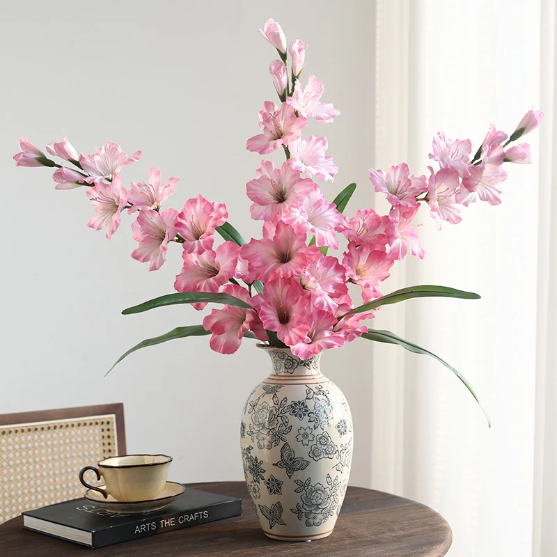 Künstliche Gladiole, einzelner Stiel mit 12 Blüten, 86 cm Höhe, aus Seidenstoff, für Hochzeiten und Innendekoration