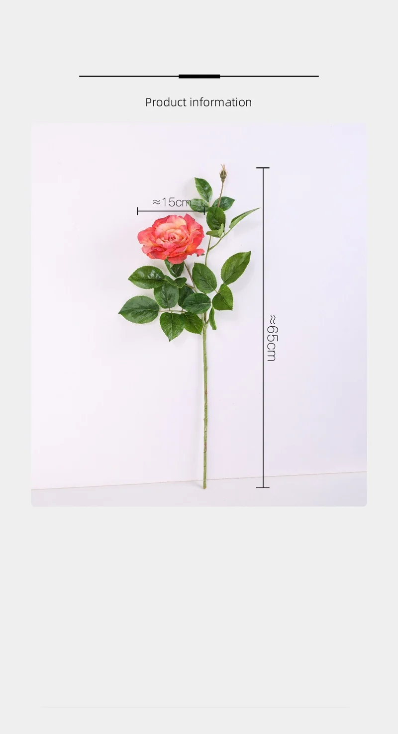 Künstliche Rose, Einzelstiel, 65 cm Höhe, 15 cm Blütendurchmesser, aus Seidenstoff, für Hochzeiten, Wohn- und Geschäftsräume