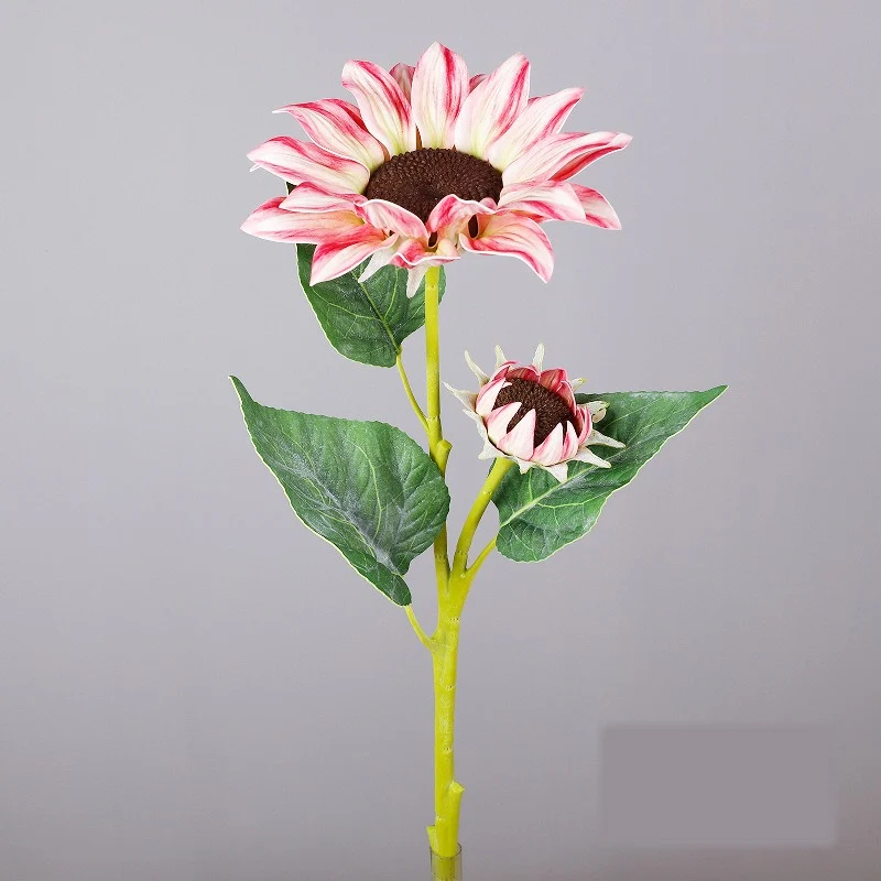 Künstliche Sonnenblume, 1 Stängel mit 2 Blüten, 65 cm hoch, Seidenstoff, für Hochzeit, Dekoration, Innenbereich