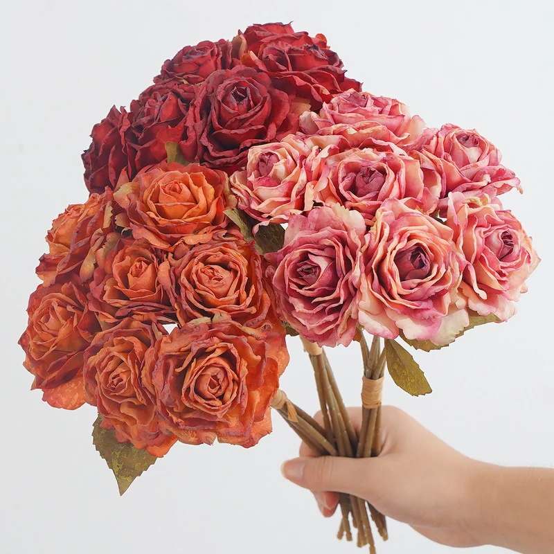7-Blüten-Rosenstrauß, künstliche Vintage-Rosen, 35 cm, für Hochzeit, Dekoration, Innenraum