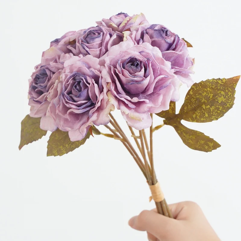 7-Blüten-Rosenstrauß, künstliche Vintage-Rosen, 35 cm, für Hochzeit, Dekoration, Innenraum