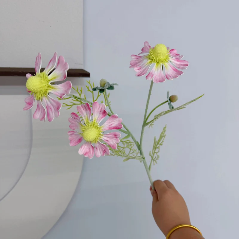 Künstliche Chrysantheme, 3 Blüten, 59 cm hoch, EVA-Material, für Hochzeit, Dekoration, Innenraum