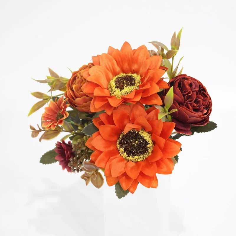 32 cm künstliche Sonnenblumen, Pfingstrosen und Gänseblümchen, Strauß mit 8 Blüten, für Haushalt und Gewerbe