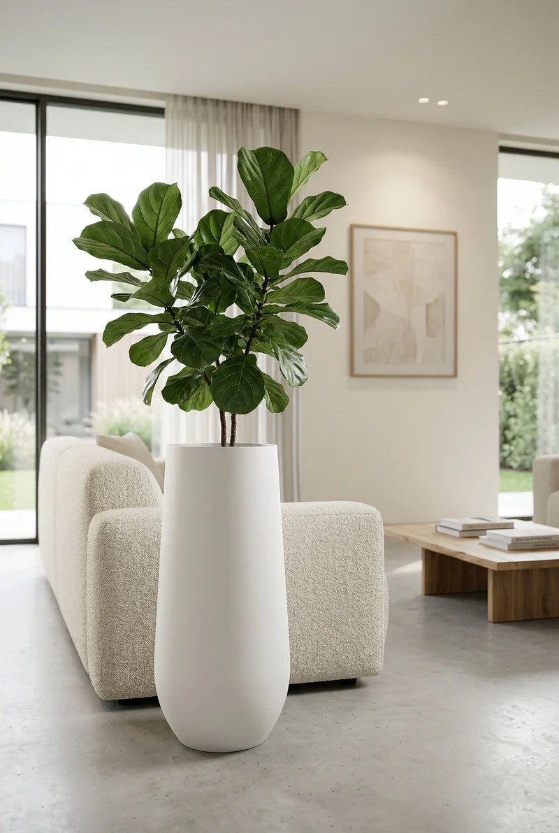 Pflanzkübel Nax Matt Weiß, Bodenvase aus Fiberstone