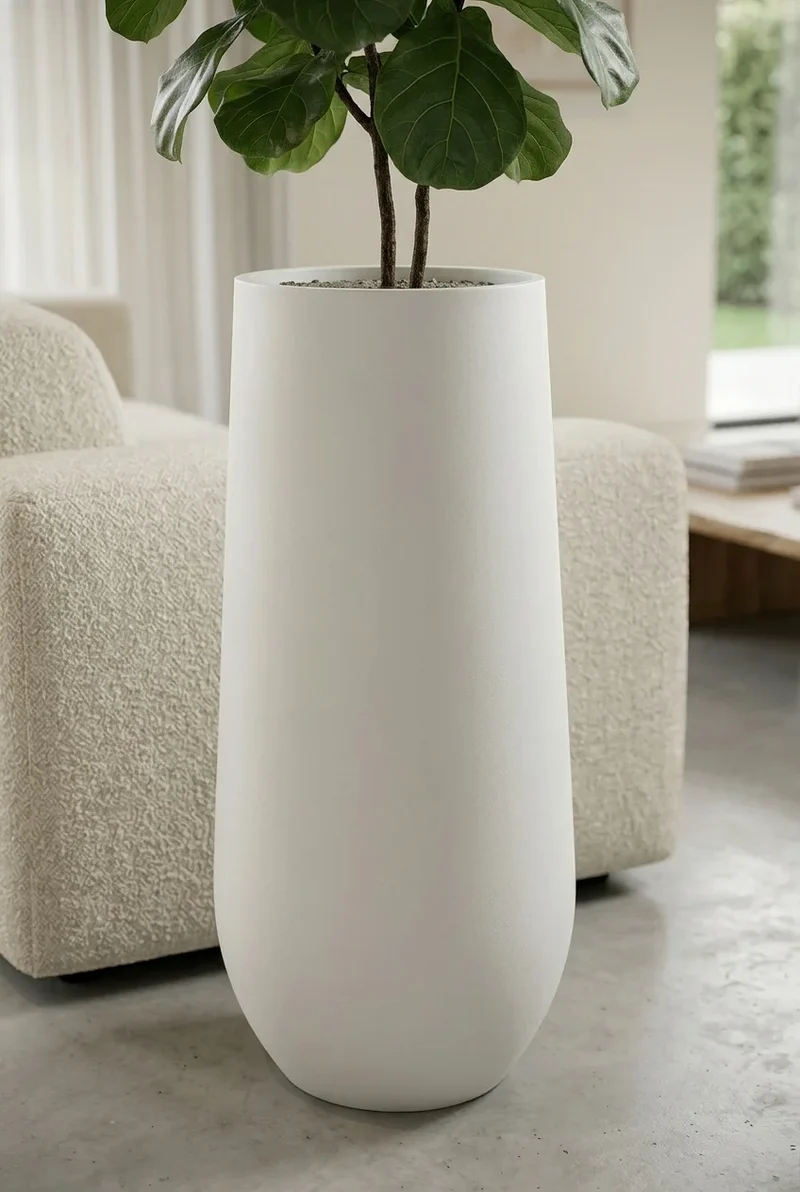 Pflanzkübel Nax Matt Weiß, Bodenvase aus Fiberstone