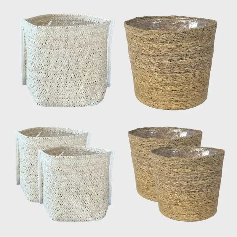 6er Übertopfset 2L 4S Beige Seegras Natur