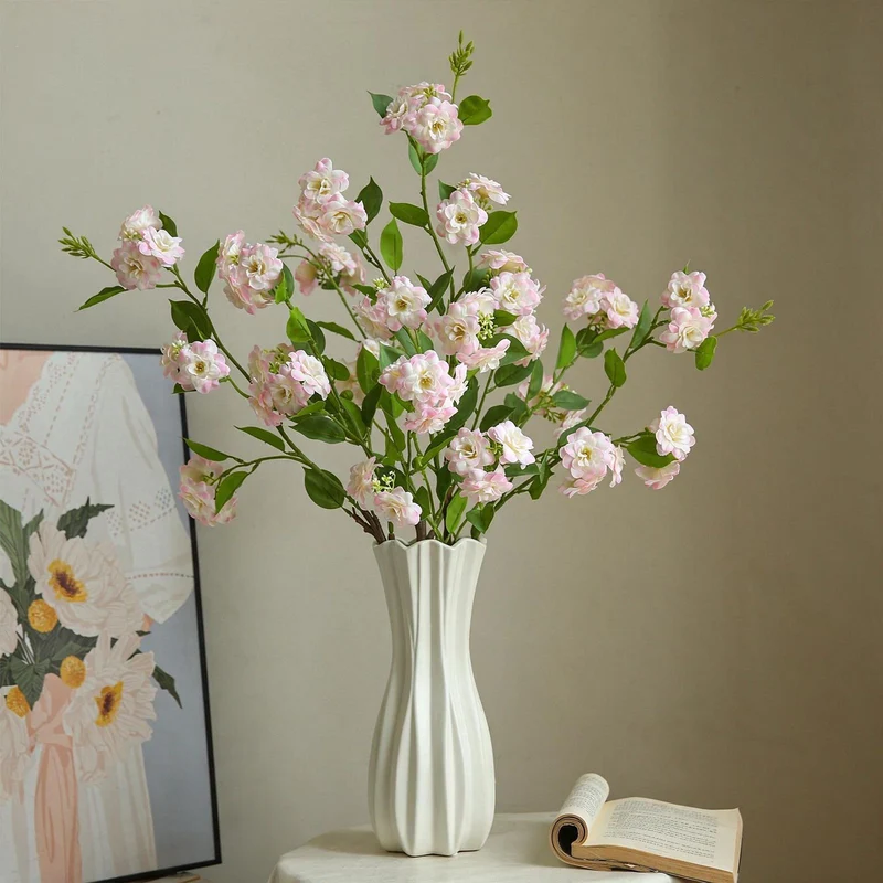 Künstliche Kamelien-Blüte, 1 Stiel mit 17 Blüten, 87 cm Höhe, aus Seidenstoff, für Innendekoration