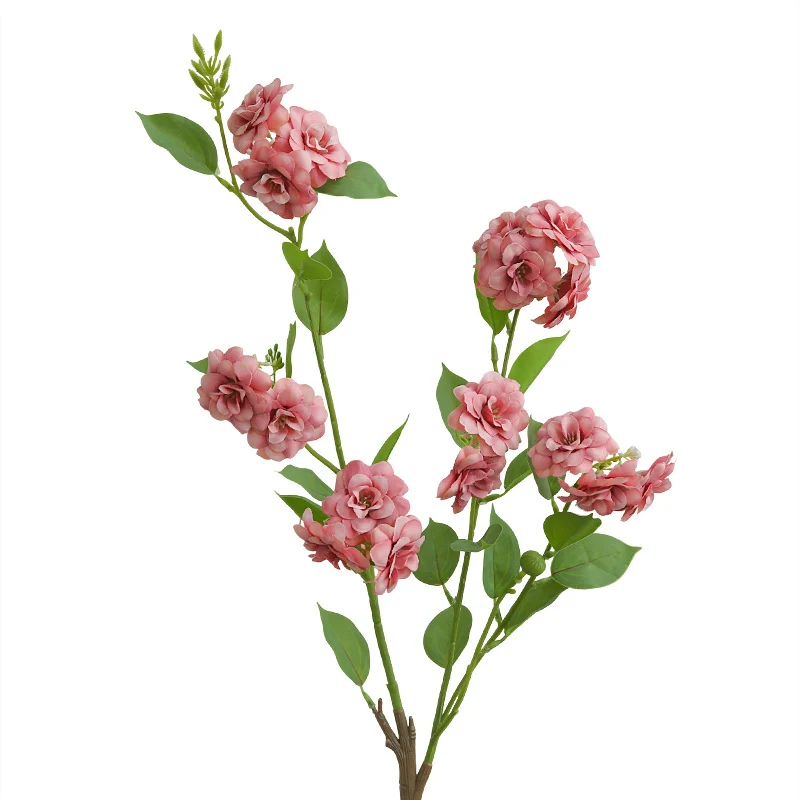 Künstliche Kamelien-Blüte, 1 Stiel mit 17 Blüten, 87 cm Höhe, aus Seidenstoff, für Innendekoration