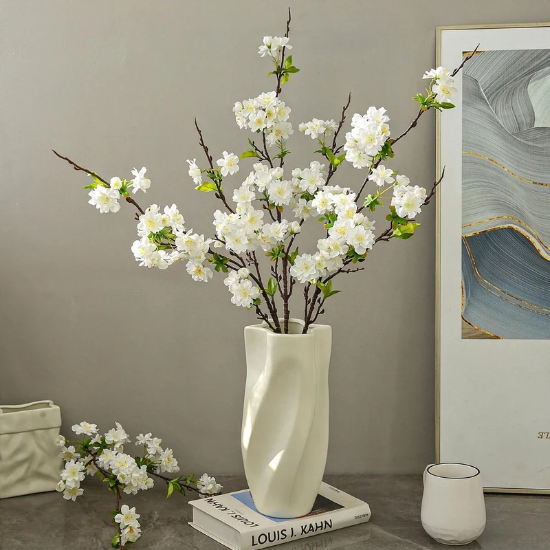 Künstliche Kirschblüte Linglong, Einzelstiel mit 25 Blüten, 92 cm, Seidenstoff, für Innenraum-Deko, Hochzeiten, Geschäfte