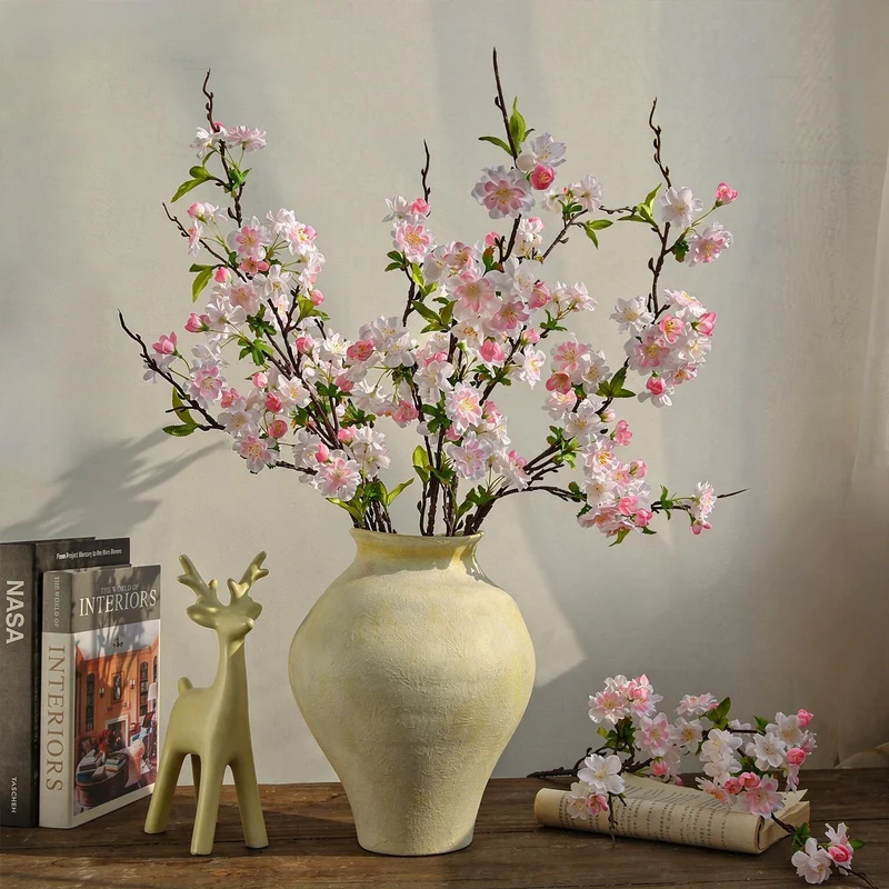 Künstliche Kirschblüte Linglong, Einzelstiel mit 25 Blüten, 92 cm, Seidenstoff, für Innenraum-Deko, Hochzeiten, Geschäfte