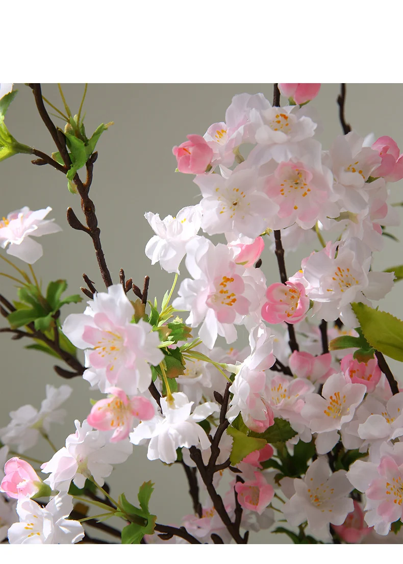 Künstliche Kirschblüte Linglong, Einzelstiel mit 25 Blüten, 92 cm, Seidenstoff, für Innenraum-Deko, Hochzeiten, Geschäfte