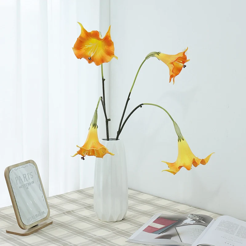 Künstliche Engelstrompete, Einzelstiel mit 2 Blüten, PU-Material, 78 cm, für Hochzeiten und Wohnaccessoires