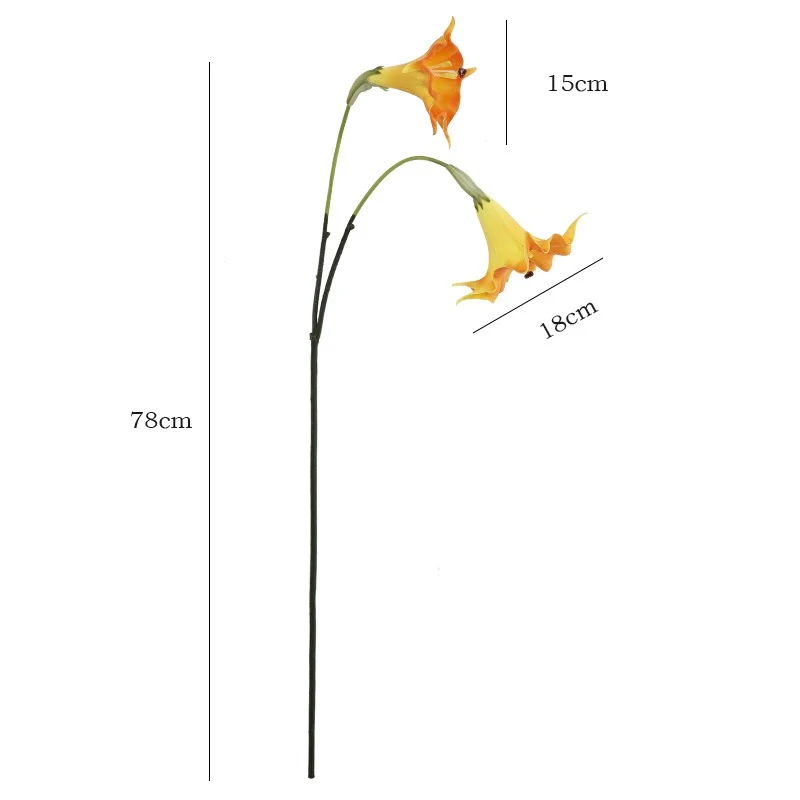 Künstliche Engelstrompete, Einzelstiel mit 2 Blüten, PU-Material, 78 cm, für Hochzeiten und Wohnaccessoires
