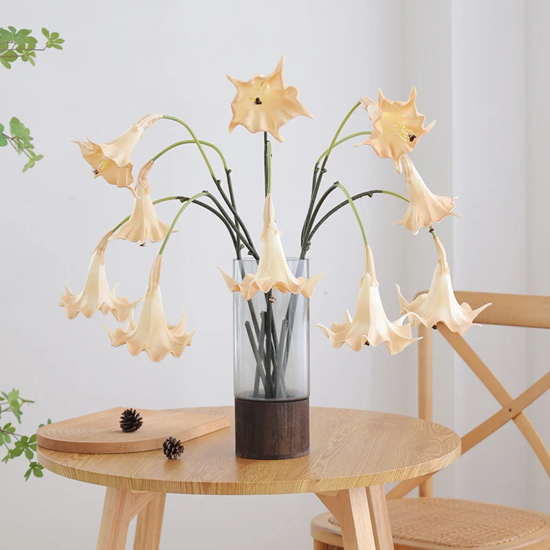Künstliche Engelstrompete, Einzelstiel mit 2 Blüten, PU-Material, 78 cm, für Hochzeiten und Wohnaccessoires