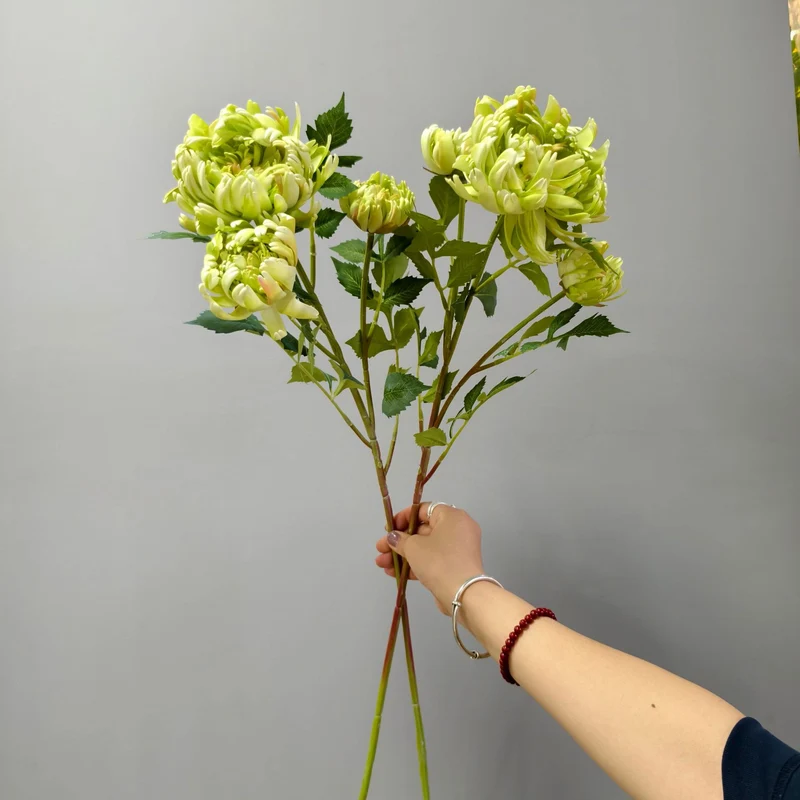 Künstliche Dahlie Goldsieber, Einzelstiel mit 3 Blüten, 68 cm, Seidenstoff, für Hochzeit, Dekoration, Shopauslage
