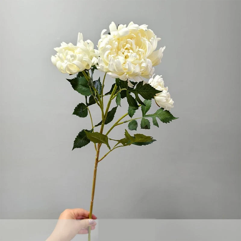 Künstliche Dahlie Goldsieber, Einzelstiel mit 3 Blüten, 68 cm, Seidenstoff, für Hochzeit, Dekoration, Shopauslage