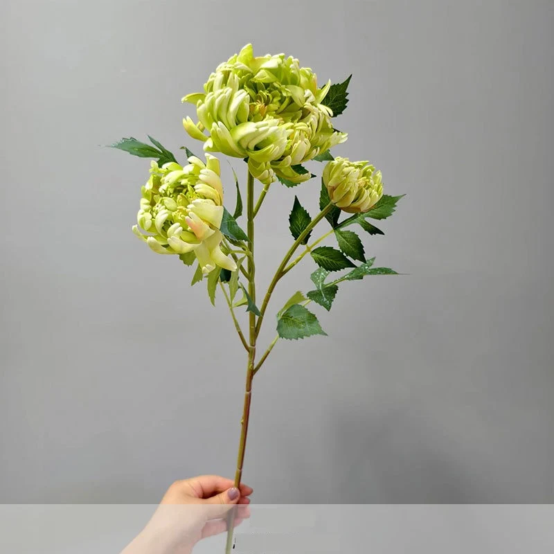 Künstliche Dahlie Goldsieber, Einzelstiel mit 3 Blüten, 68 cm, Seidenstoff, für Hochzeit, Dekoration, Shopauslage