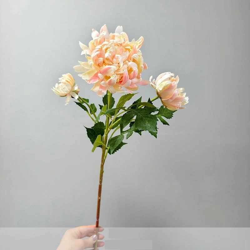 Künstliche Dahlie Goldsieber, Einzelstiel mit 3 Blüten, 68 cm, Seidenstoff, für Hochzeit, Dekoration, Shopauslage