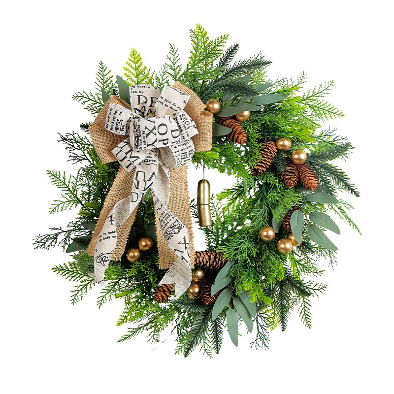 Weihnachts-Tannenzapfen-Glocken-Kranz, Türdekoration, 45 cm Durchmesser, Landhausstil, Kunststoff & Metall & Naturmaterialien