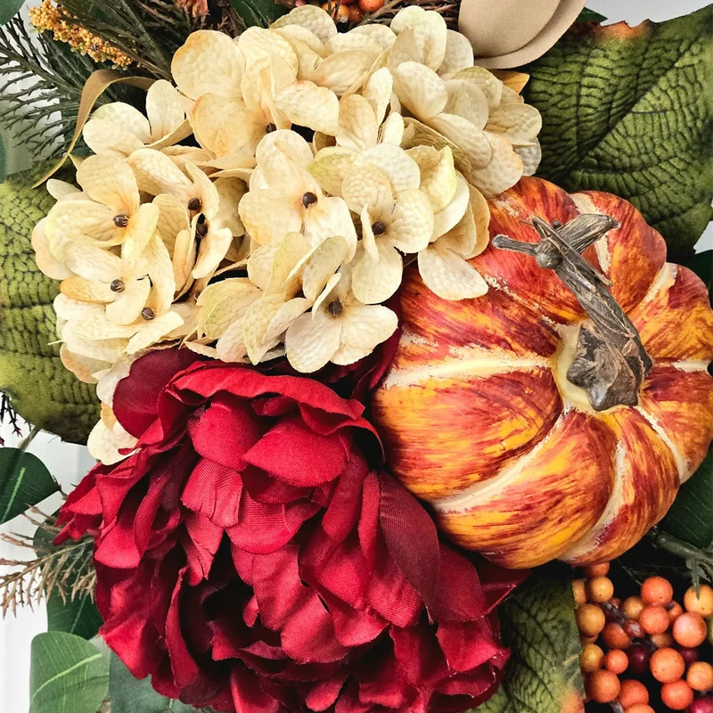 Herbstlicher Hydrangea-Kürbis-Floralkranz, 40 cm, Wandleuchter-Deko für Hochzeit & Shop