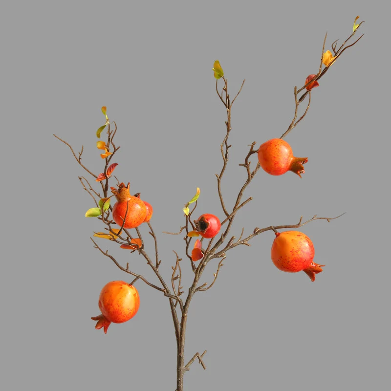 Künstlicher Granatapfelzweig, 81 cm, 6 Blüten, Seidenblumen-Deko für Innenraum, Fensterdisplay, Eventgestaltung