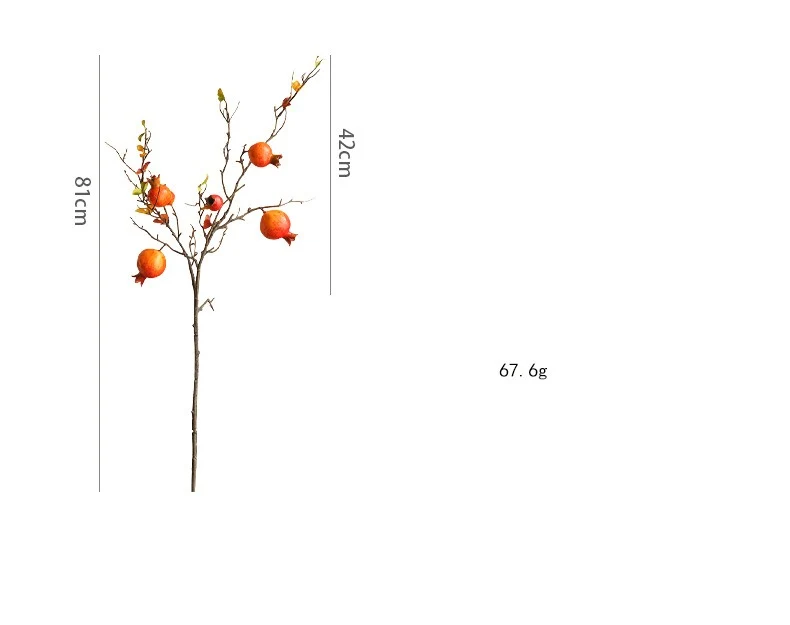 Künstlicher Granatapfelzweig, 81 cm, 6 Blüten, Seidenblumen-Deko für Innenraum, Fensterdisplay, Eventgestaltung