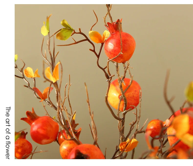 Künstlicher Granatapfelzweig, 81 cm, 6 Blüten, Seidenblumen-Deko für Innenraum, Fensterdisplay, Eventgestaltung
