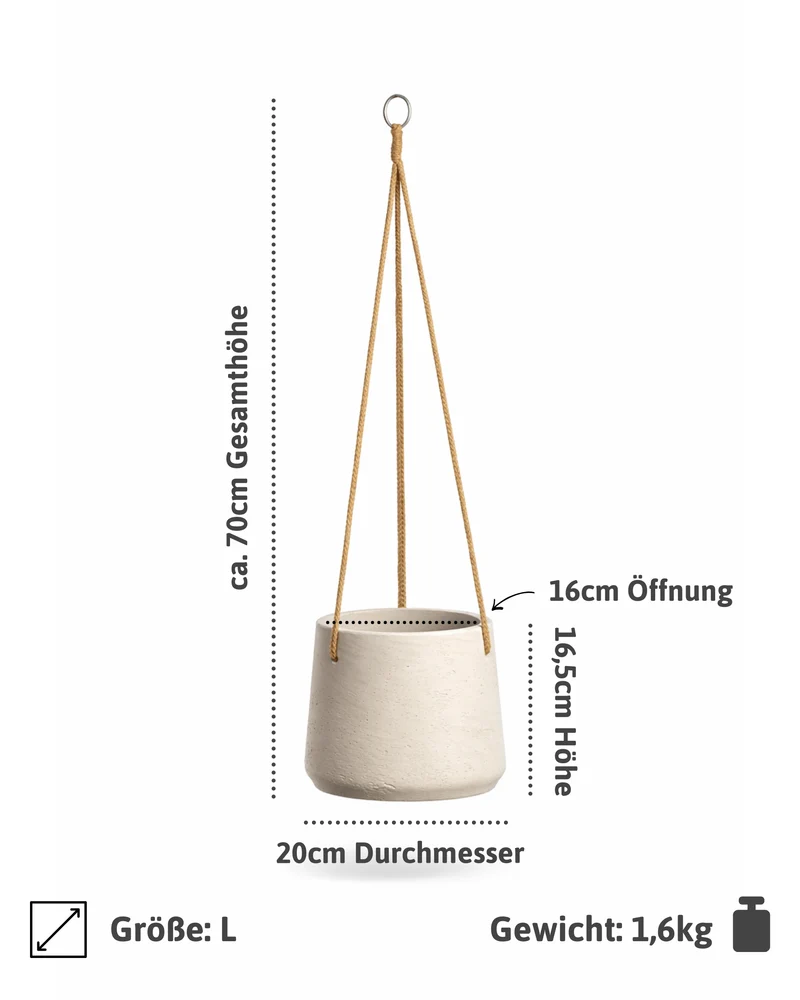 Blumenampel Patt Grau aus glasfaserverstärktem Ton