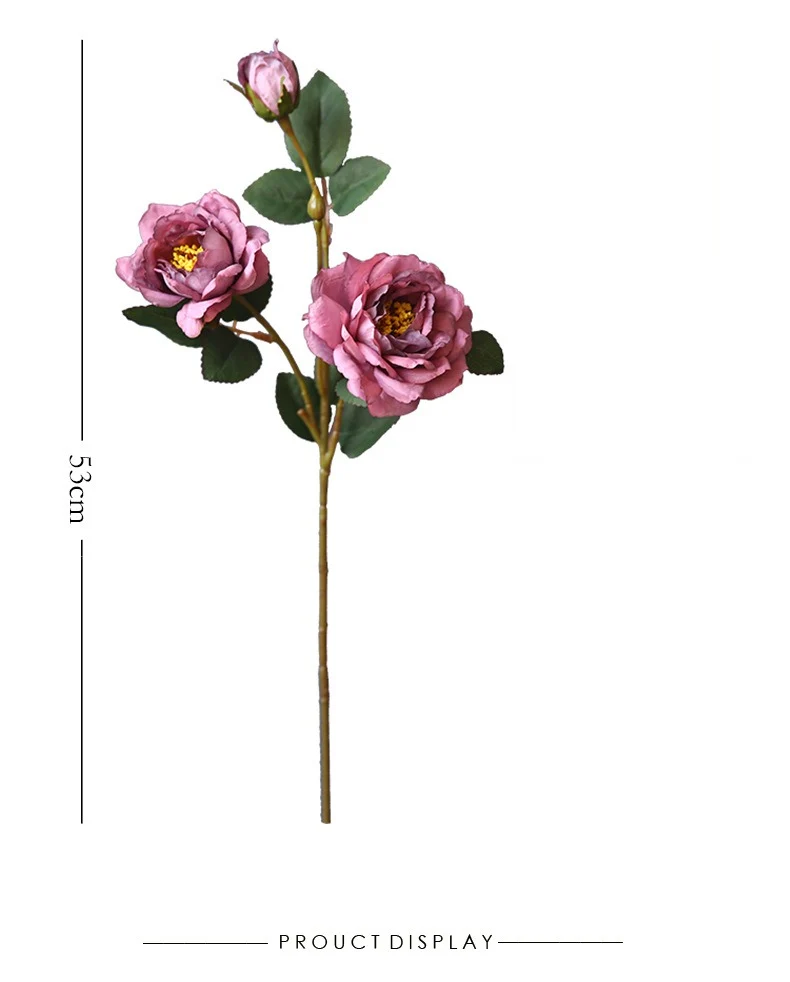 Künstliche Pfingstrosen, einzelner Stiel mit 3 Blüten, 53 cm, Seidenstoff, für Haushalt und Gewerbe