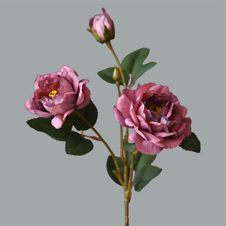 Künstliche Pfingstrosen, einzelner Stiel mit 3 Blüten, 53 cm, Seidenstoff, für Haushalt und Gewerbe