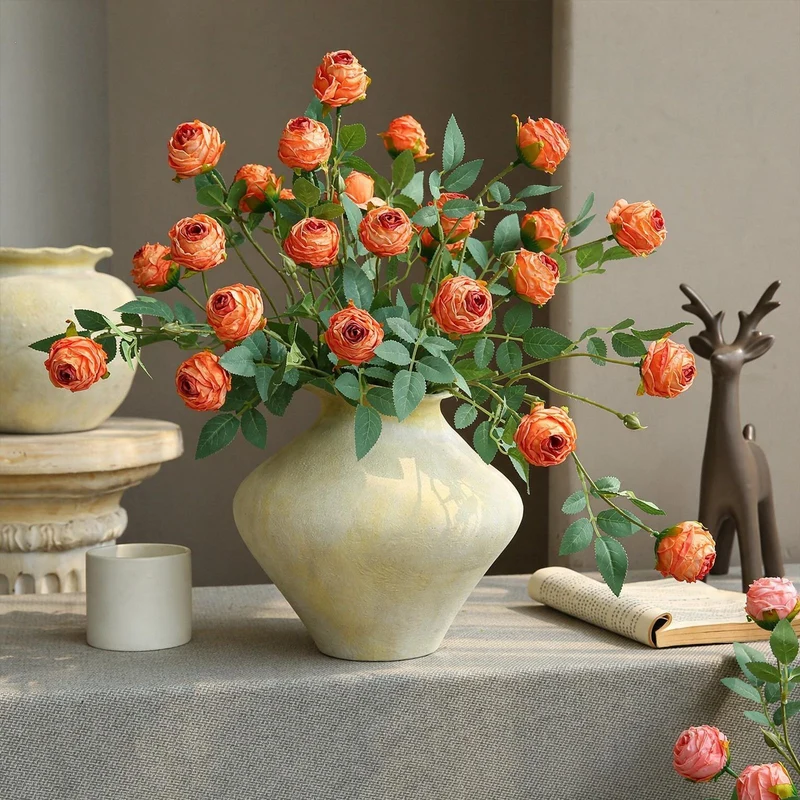 Künstliche Rose mit 3 Blüten, Einzelstiel, 57 cm, Seidenstoff, für Wohnzimmer und Tischdekoration