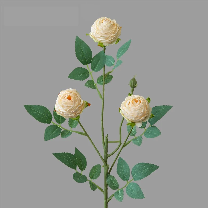 Künstliche Rose mit 3 Blüten, Einzelstiel, 57 cm, Seidenstoff, für Wohnzimmer und Tischdekoration