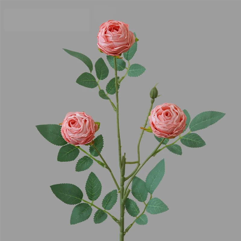 Künstliche Rose mit 3 Blüten, Einzelstiel, 57 cm, Seidenstoff, für Wohnzimmer und Tischdekoration