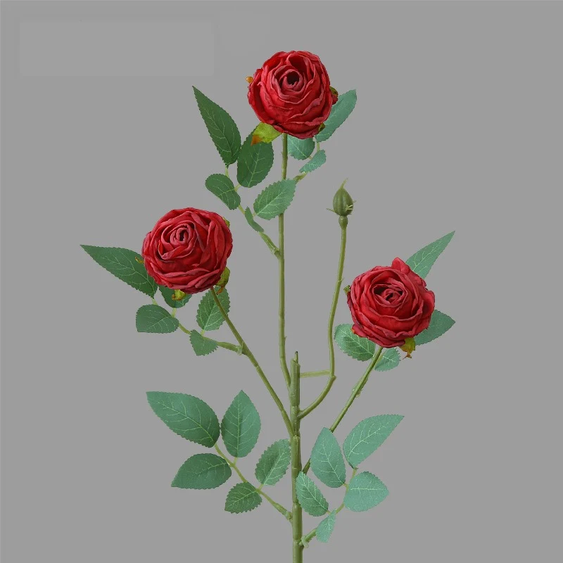 Künstliche Rose mit 3 Blüten, Einzelstiel, 57 cm, Seidenstoff, für Wohnzimmer und Tischdekoration