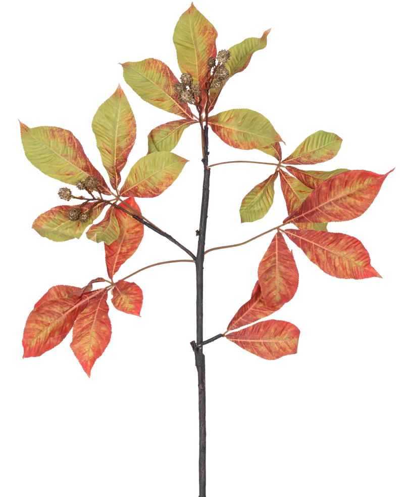 Künstlicher Zweig Kastanie 83 cm rot/grün