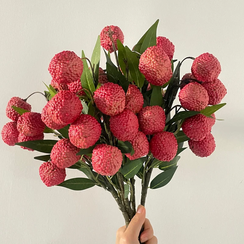 Künstliche Litschifrucht-Zweige, 45 cm, 9 Blüten, 3,5 cm Durchmesser, für Innendekoration, Hotel, Einzelhandel, Hochzeiten