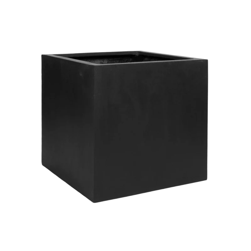 Eckiger Pflanzkübel Block Schwarz aus Fiberstone