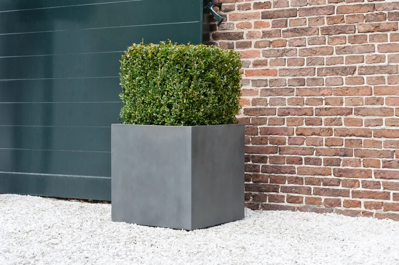 Eckiger Pflanzkübel Block Grau aus Fiberstone