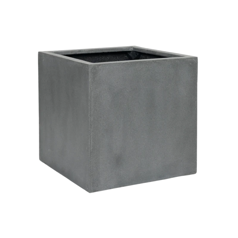 Eckiger Pflanzkübel Block Grau aus Fiberstone