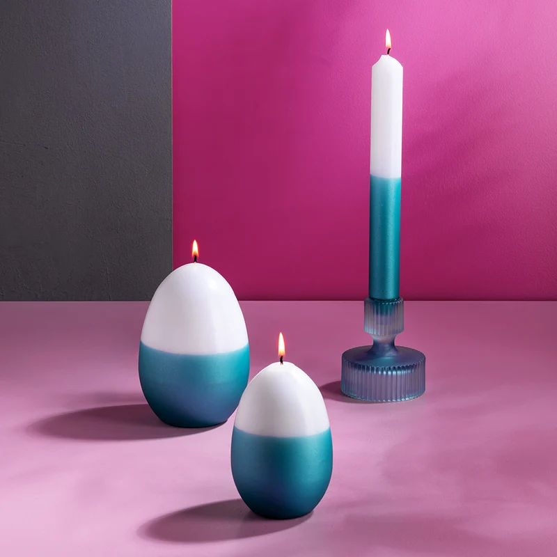 CANDLE 2 farbig getauchte Stabkerze türkis