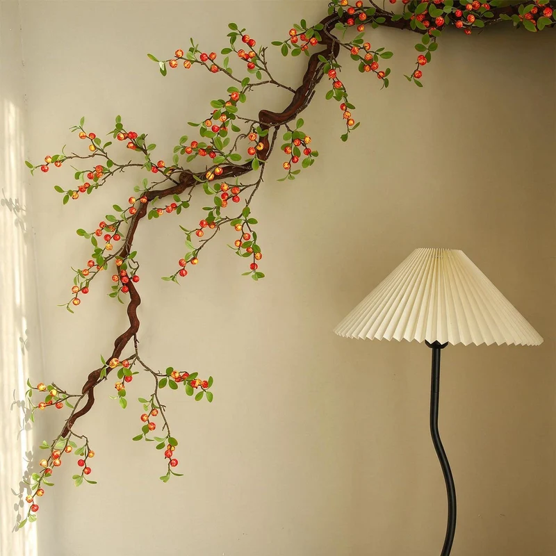 Künstlicher Apfelzweig 18 Früchte, 64 cm, Seidenblumen, Dekoration für Hochzeit, Hotel, Laden, Zuhause – gelb/rot