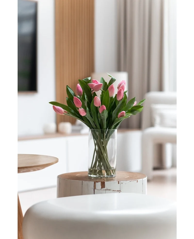 Zijden kunstboeket Tulpen in vaas Roze