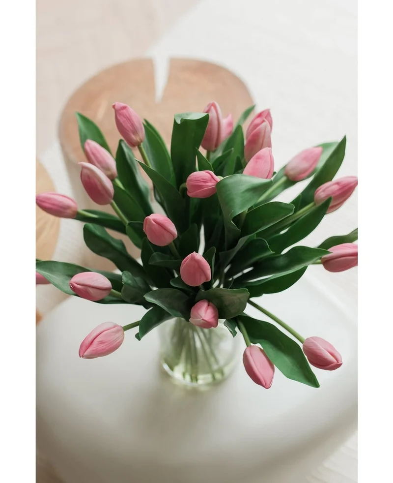 Zijden kunstboeket Tulpen in vaas Roze