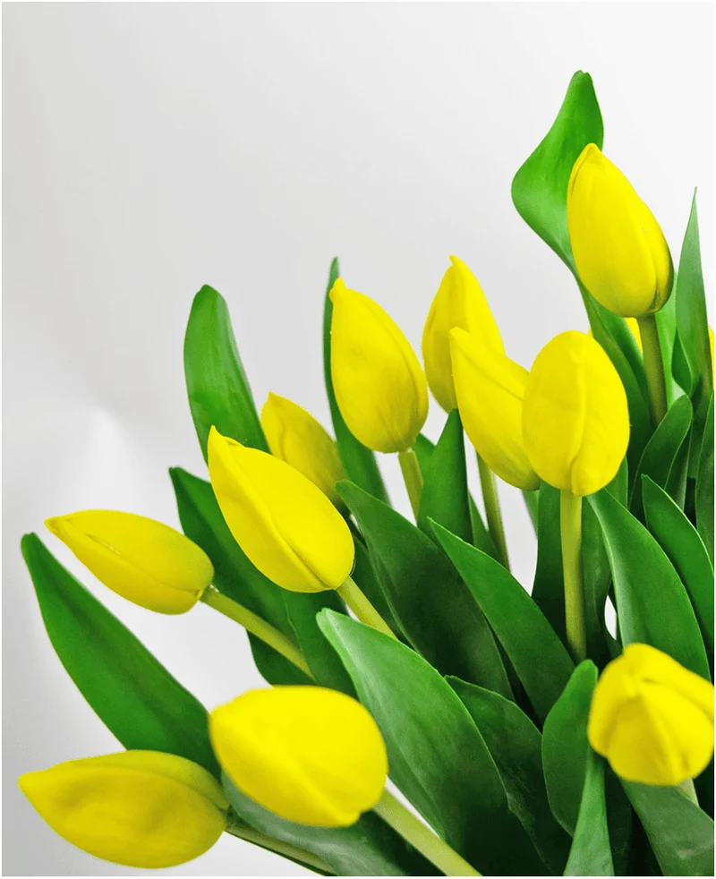 Zijden kunstboeket Tulpen in vaas Geel
