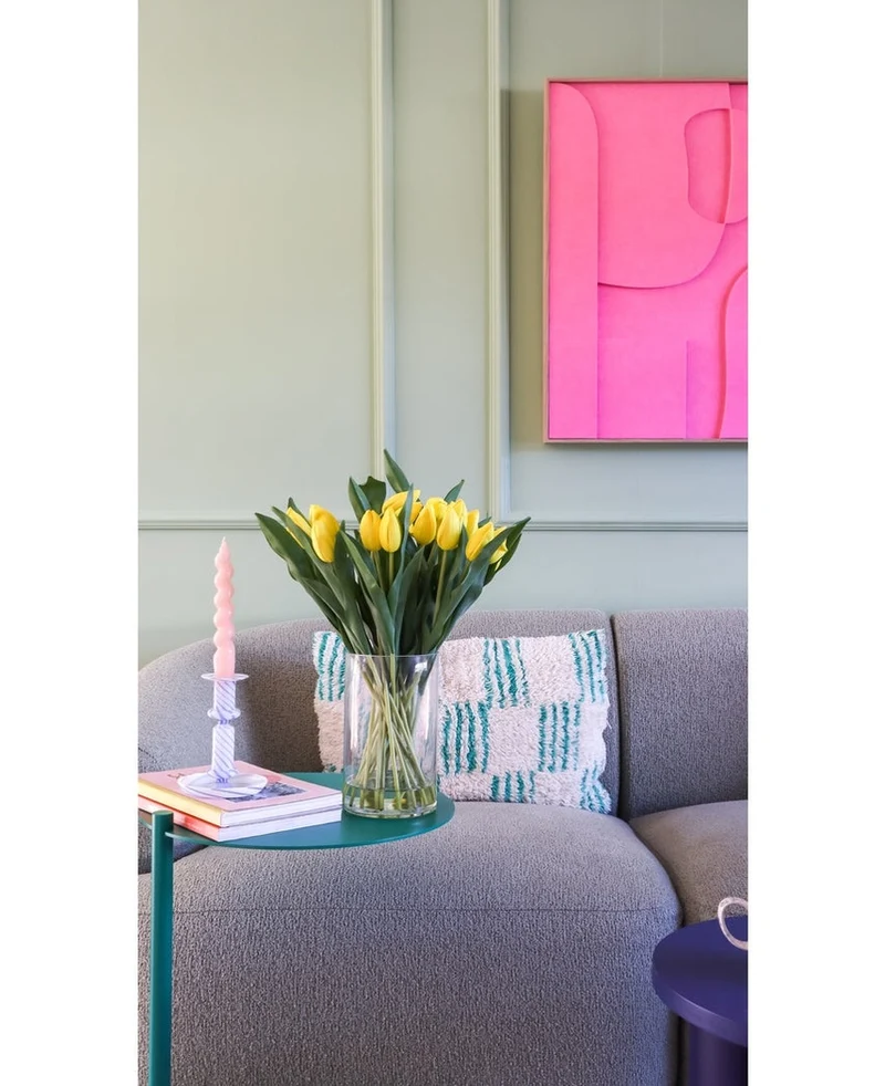 Zijden kunstboeket Tulpen in vaas Geel