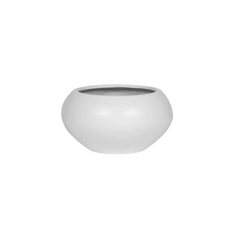 Bauchig runder Pflanzkübel Cora Matt Weiß aus Fiberstone