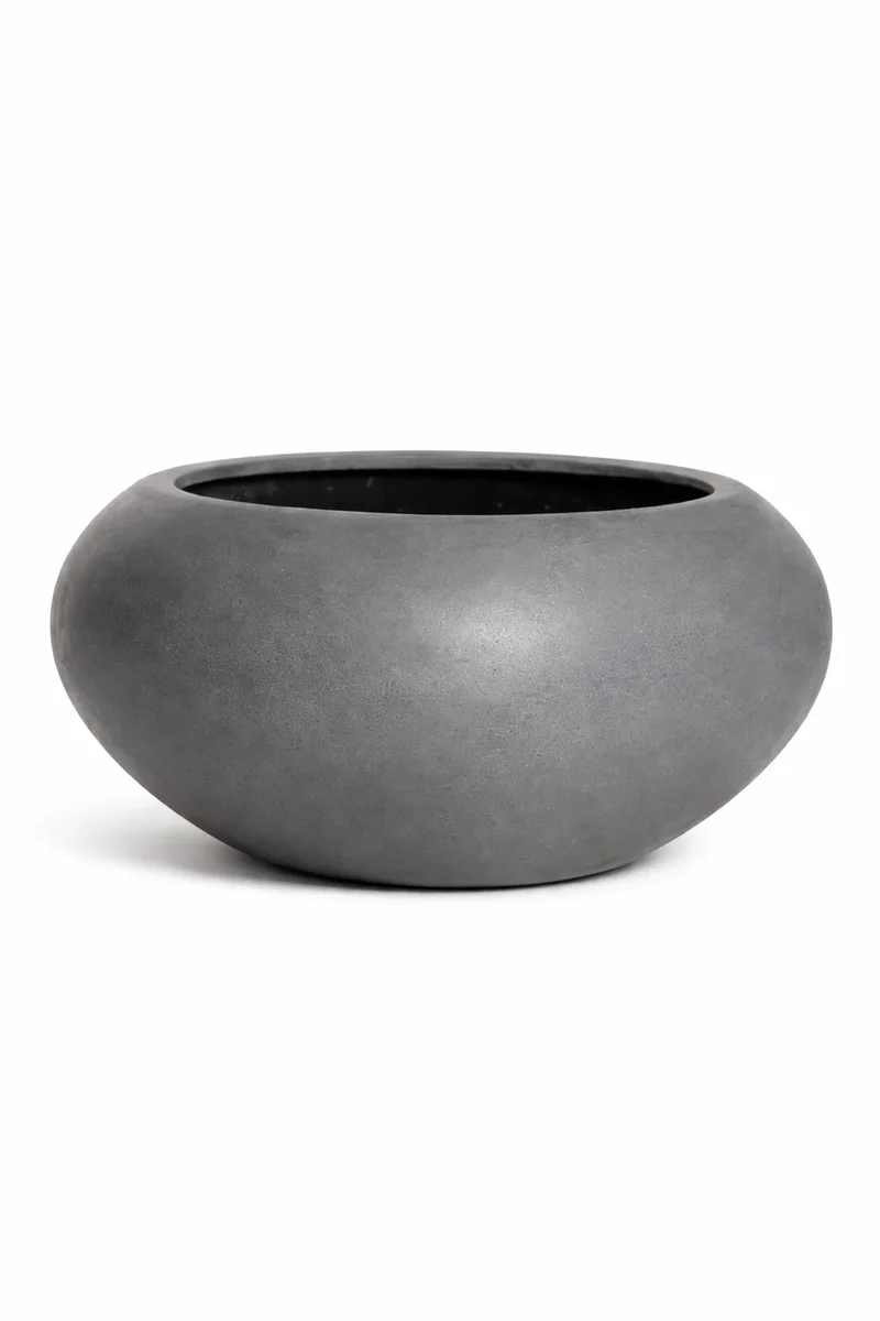 Bauchig runder Pflanzkübel Cora Grau aus Fiberstone