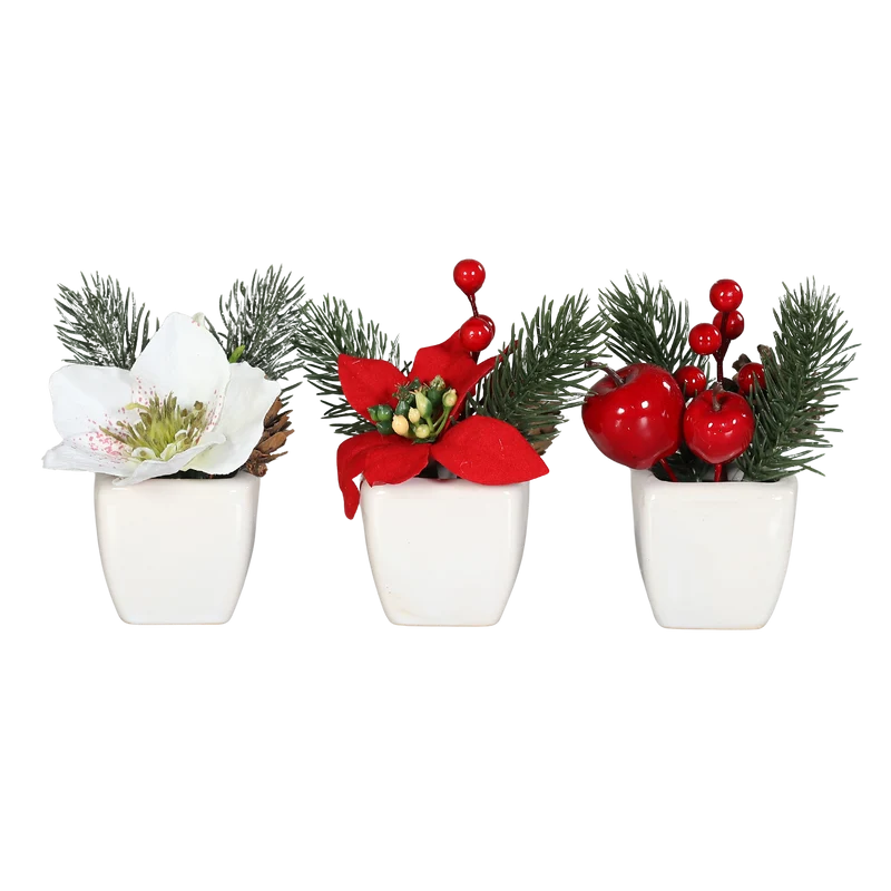 Künstliches Weihnachts-Arrangement - Brisu | 3 Stück | in weißer Schale
