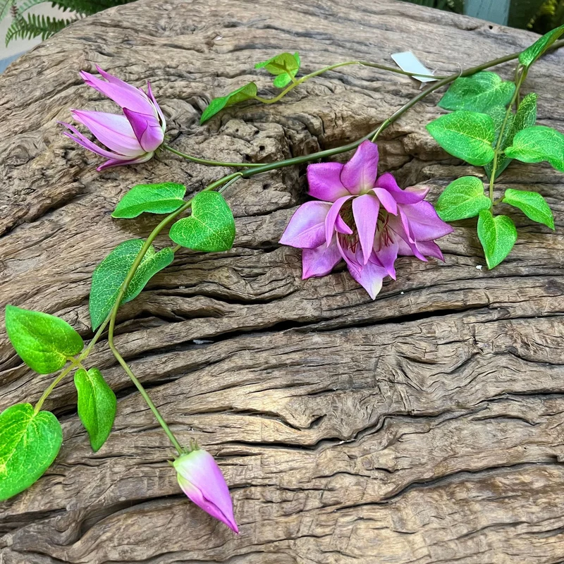 Künstliche Clematis-Blüte, 90 cm, Seidenstoff, Einzelstiel mit 3 Blüten, für Wohnzimmer, Hotel, Schaufensterdekoration